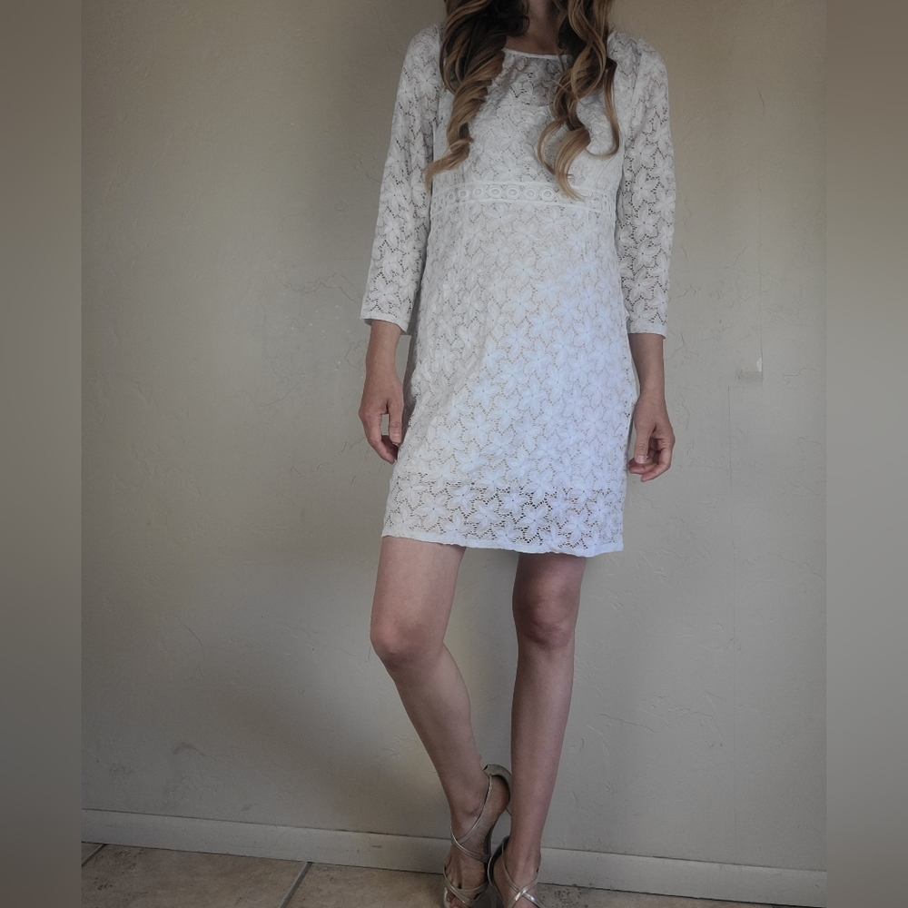 Laundry by Shelli Segal White Eyelet Lace Classy Shift Spring Dress Size 10